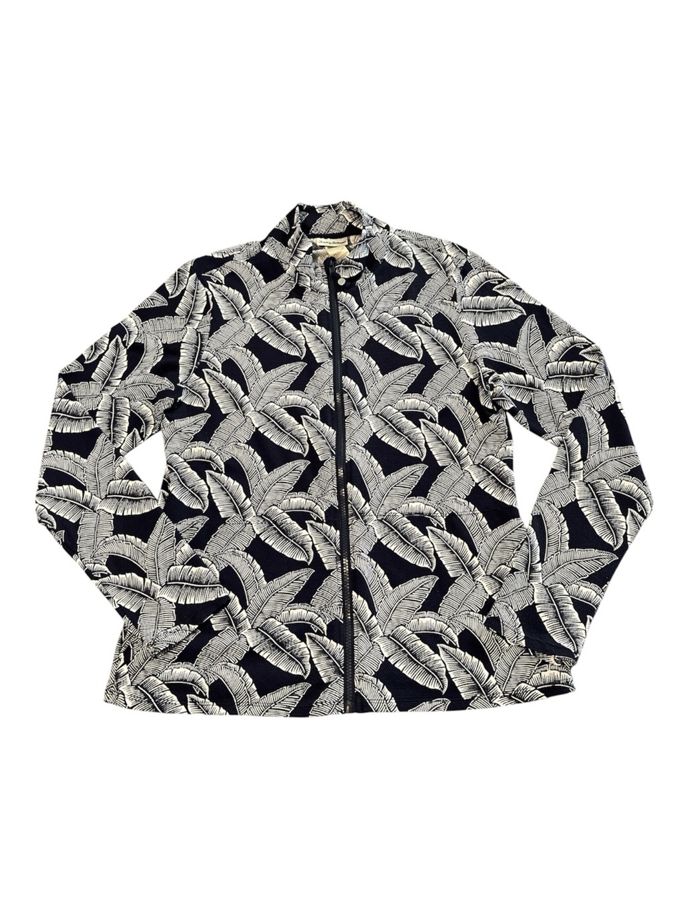 Tommy Bahama Women’s Swim Rashguard (Navy/White Leaf-Print Zip-Front with pocket